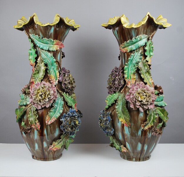 Pair of large slip vases, circa 1900 