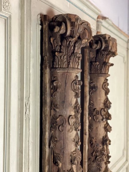 Pair of late 17th C. carved wooden columns