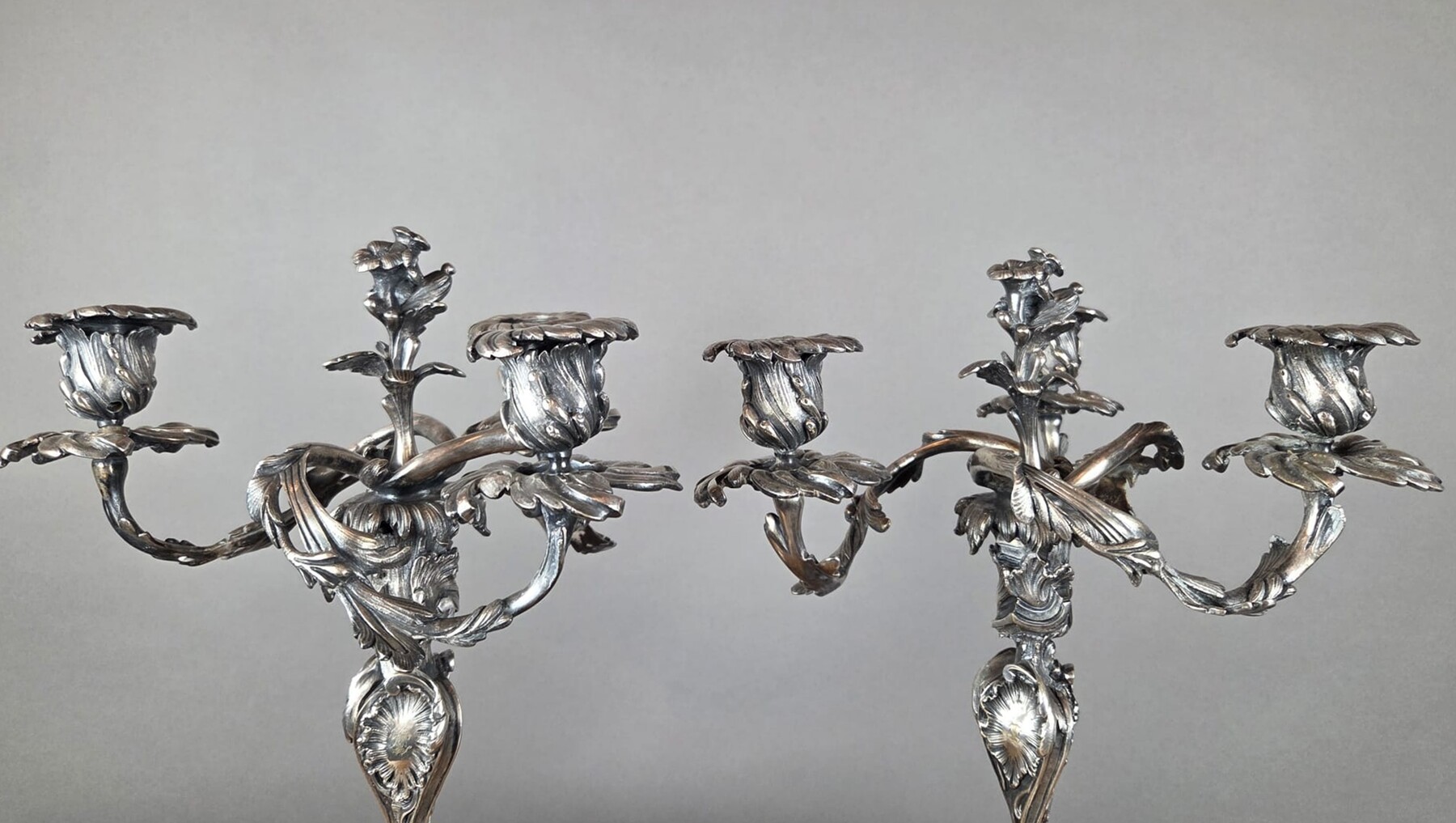 Pair of Louis XV-style candelabra in silver-plated bronze