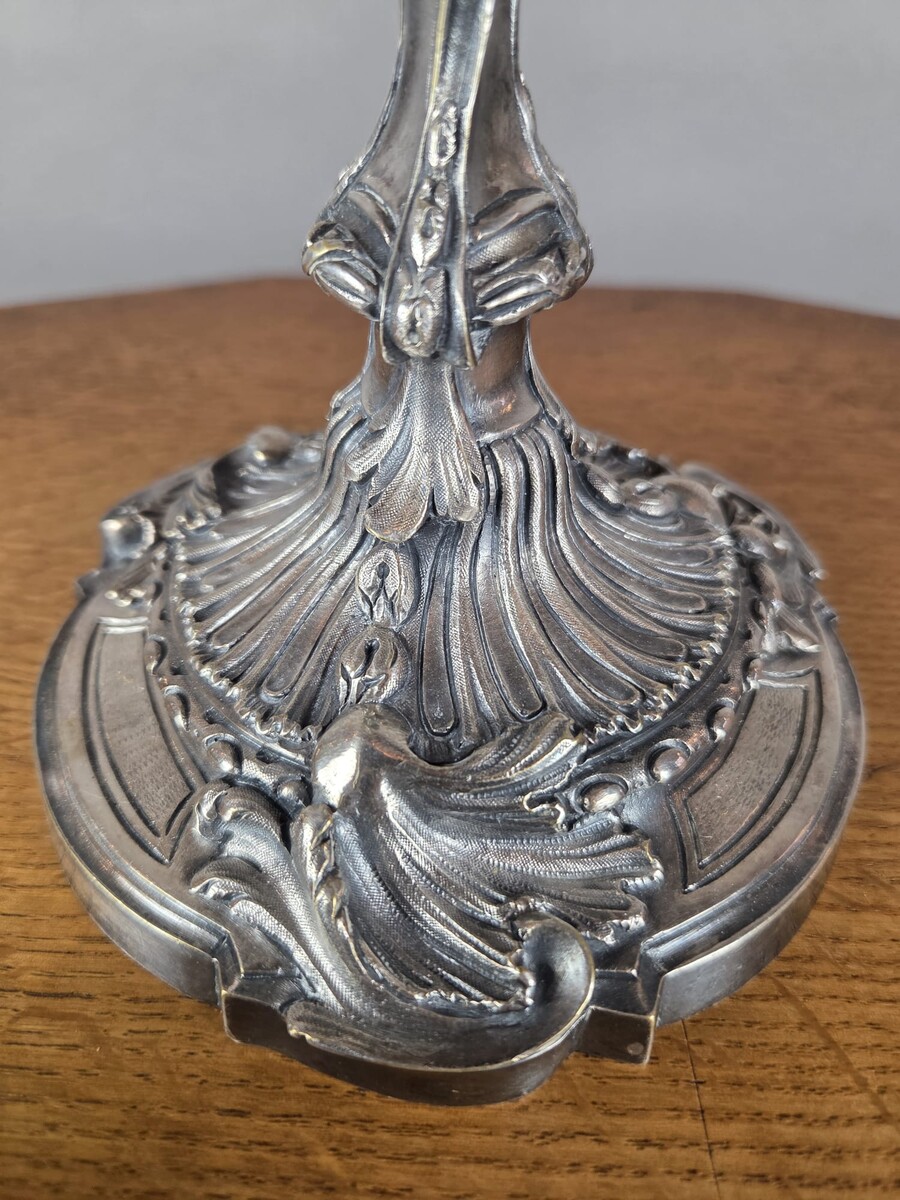 Pair of Louis XV-style candelabra in silver-plated bronze