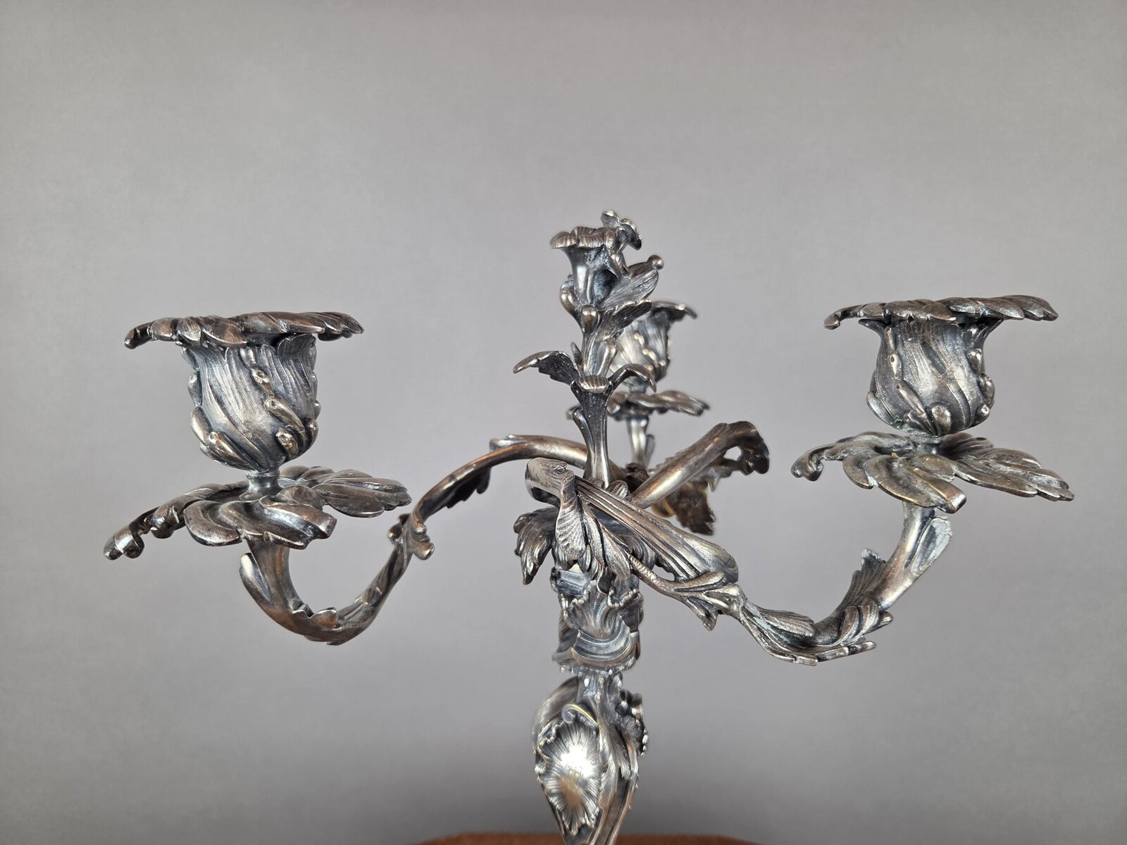 Pair of Louis XV-style candelabra in silver-plated bronze