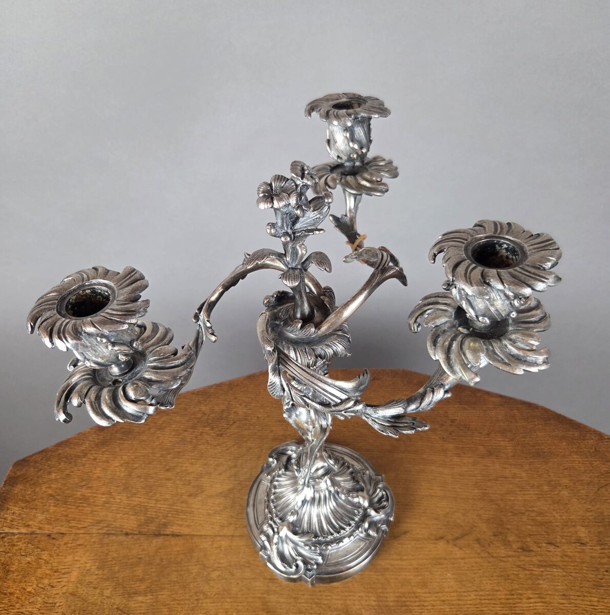 Pair of Louis XV-style candelabra in silver-plated bronze