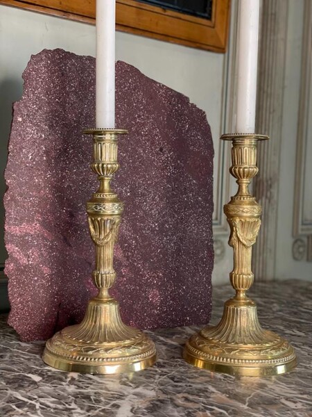 Pair Of Louis XVI Candlesticks In Gilt Bronze, XVIIIth Century