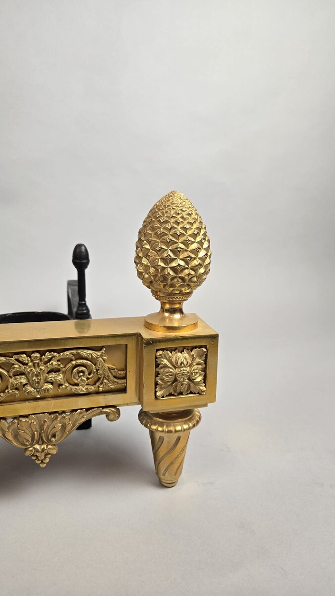 Pair of Louis XVI period gilt bronze andirons
