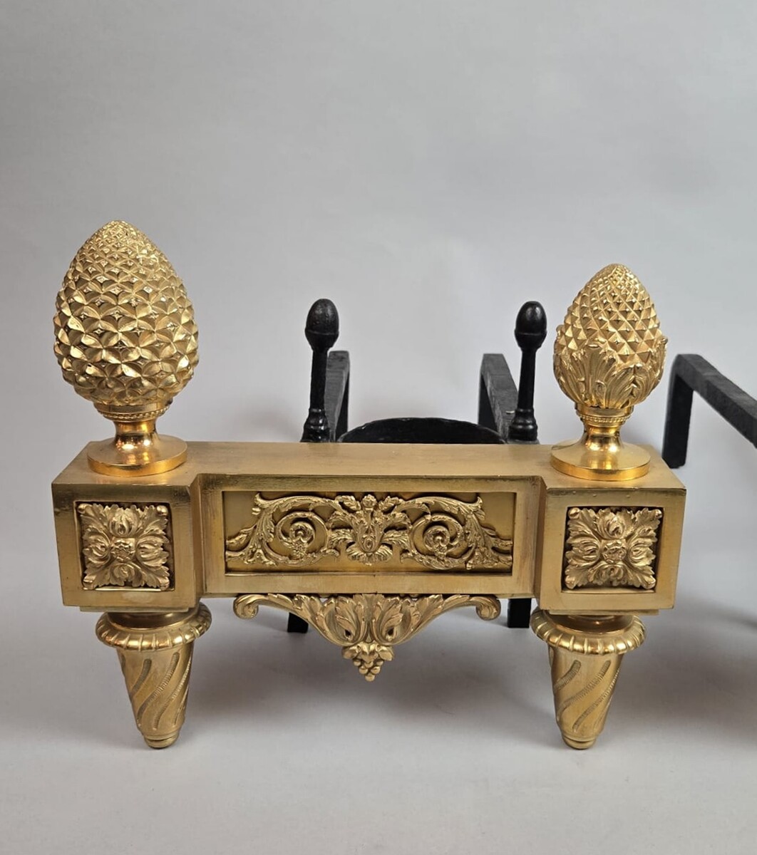 Pair of Louis XVI period gilt bronze andirons