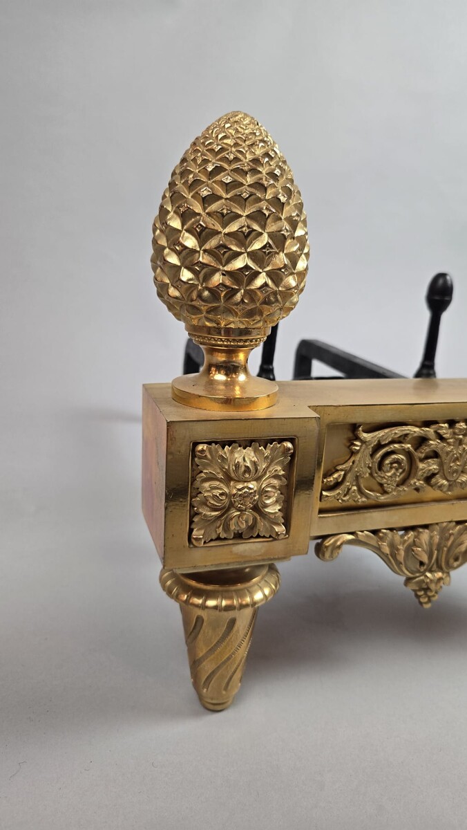 Pair of Louis XVI period gilt bronze andirons