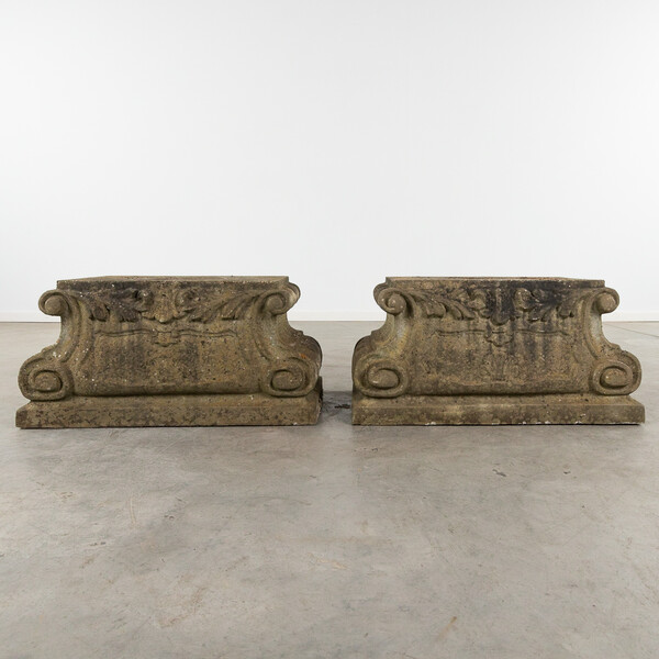 Pair of Louis XVI style cement plinths, 20th
