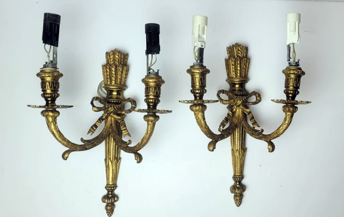 Pair of Louis XVI style gilded bronze sconces - 2 pairs available