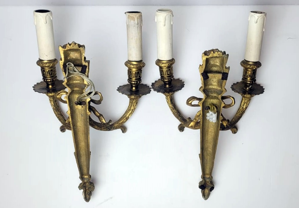 Pair of Louis XVI style gilded bronze sconces - 2 pairs available