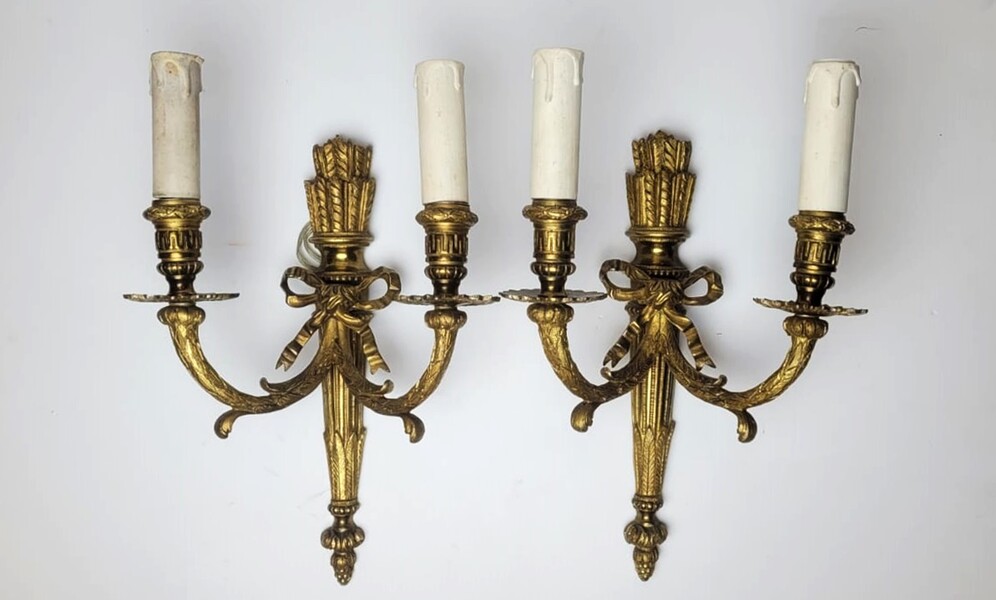 Pair of Louis XVI style gilded bronze sconces - 2 pairs available