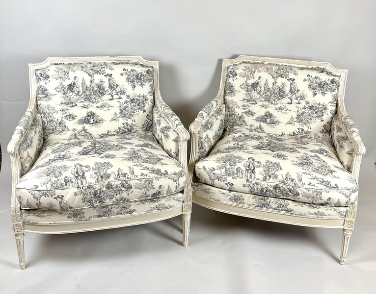 Pair Of Louis XVI Style Marquise Armchairs, 20th.c