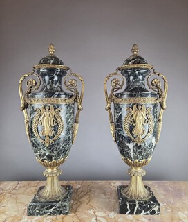 Pair of marble and gilded bronze cassolettes, 19th