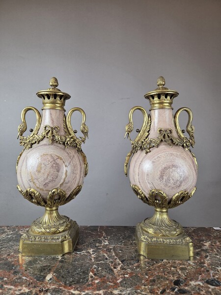Pair of marble and gilt bronze cassolettes, 19th