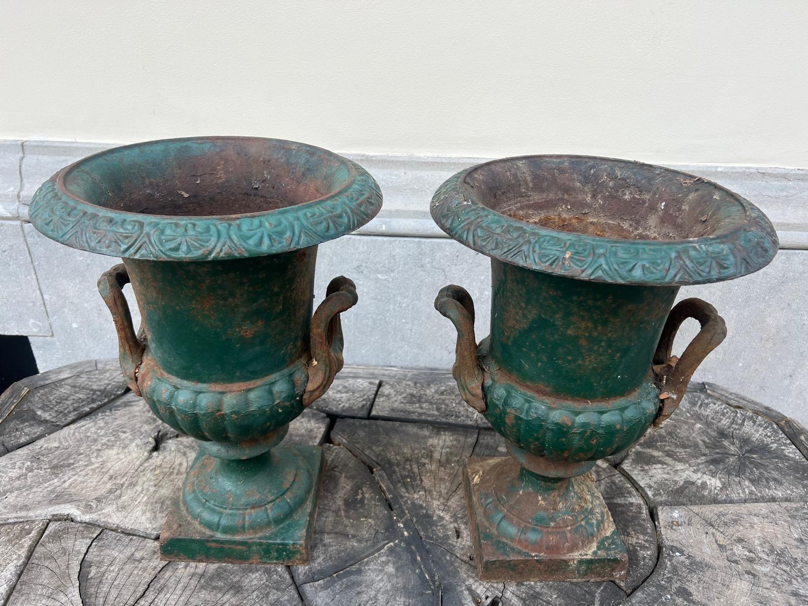 Pair of Medici basins in green lacquered cast iron, 20th