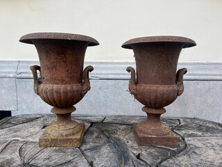 Pair of Medici cast-iron basins, 20th