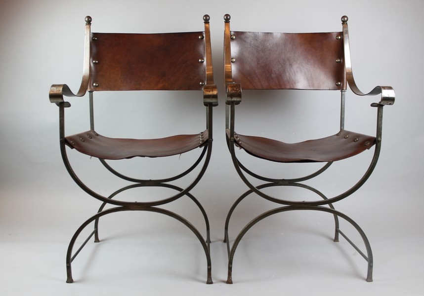 Pair Of Metal And Leather Armchairs, circa 1940
