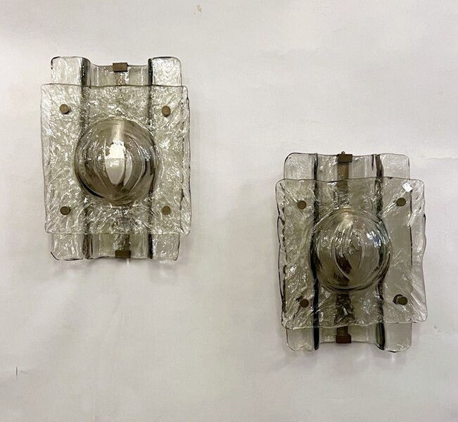 Pair of Murano smoked glass sconces, circa 1960