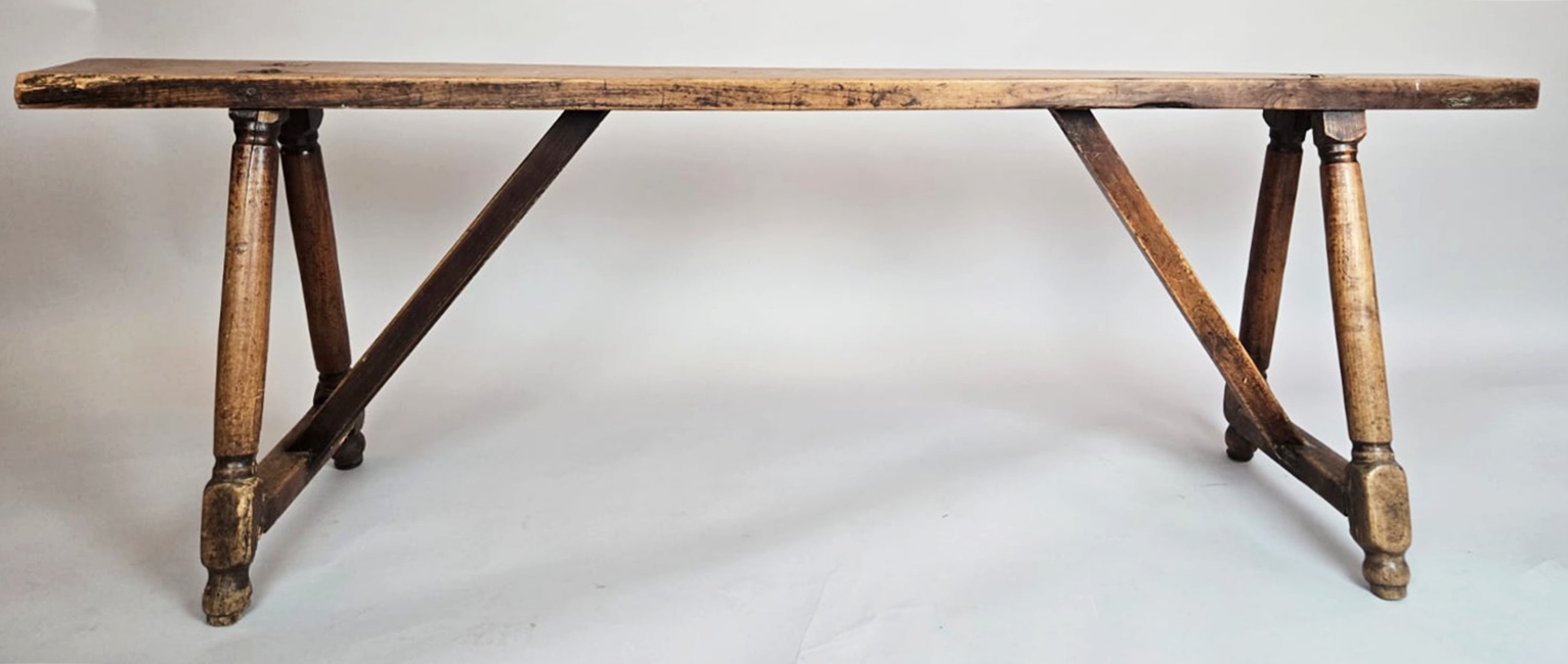 Pair Of Patinated Wooden Benches, 19th Century 