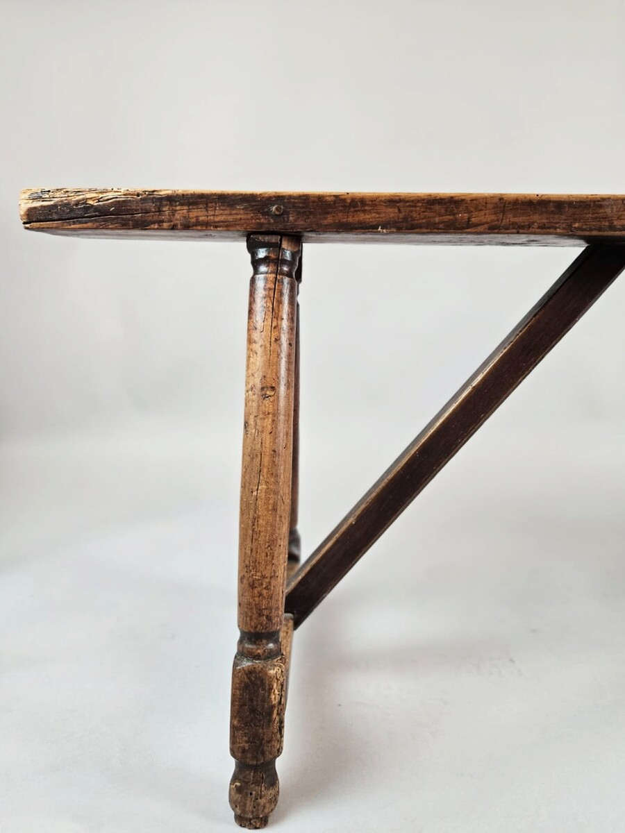 Pair Of Patinated Wooden Benches, 19th Century 