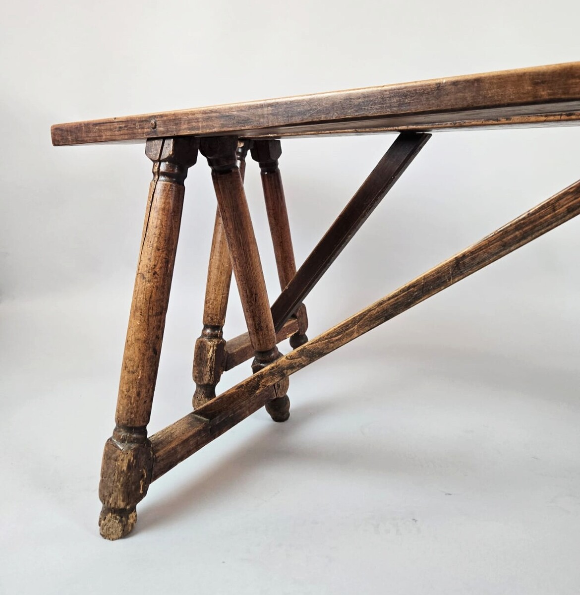 Pair Of Patinated Wooden Benches, 19th Century 