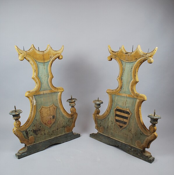 Pair of pic candles with coat of arms, 19th