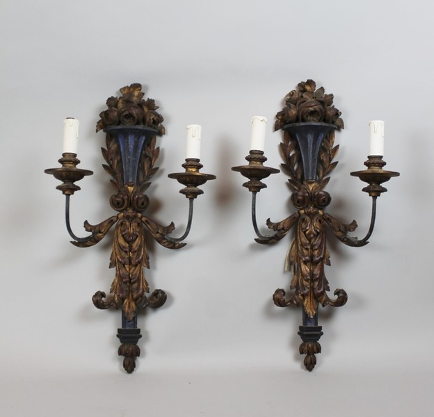 Pair of polychromed wooden sconces