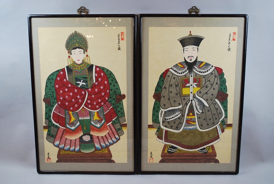 Pair of portraits of Chinese ancestors, 19th