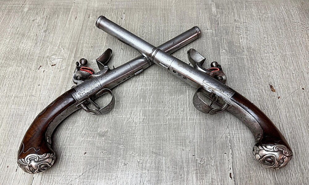 Pair Of Queen Anne Flintlock Pistols, Circa 1710, Signed 