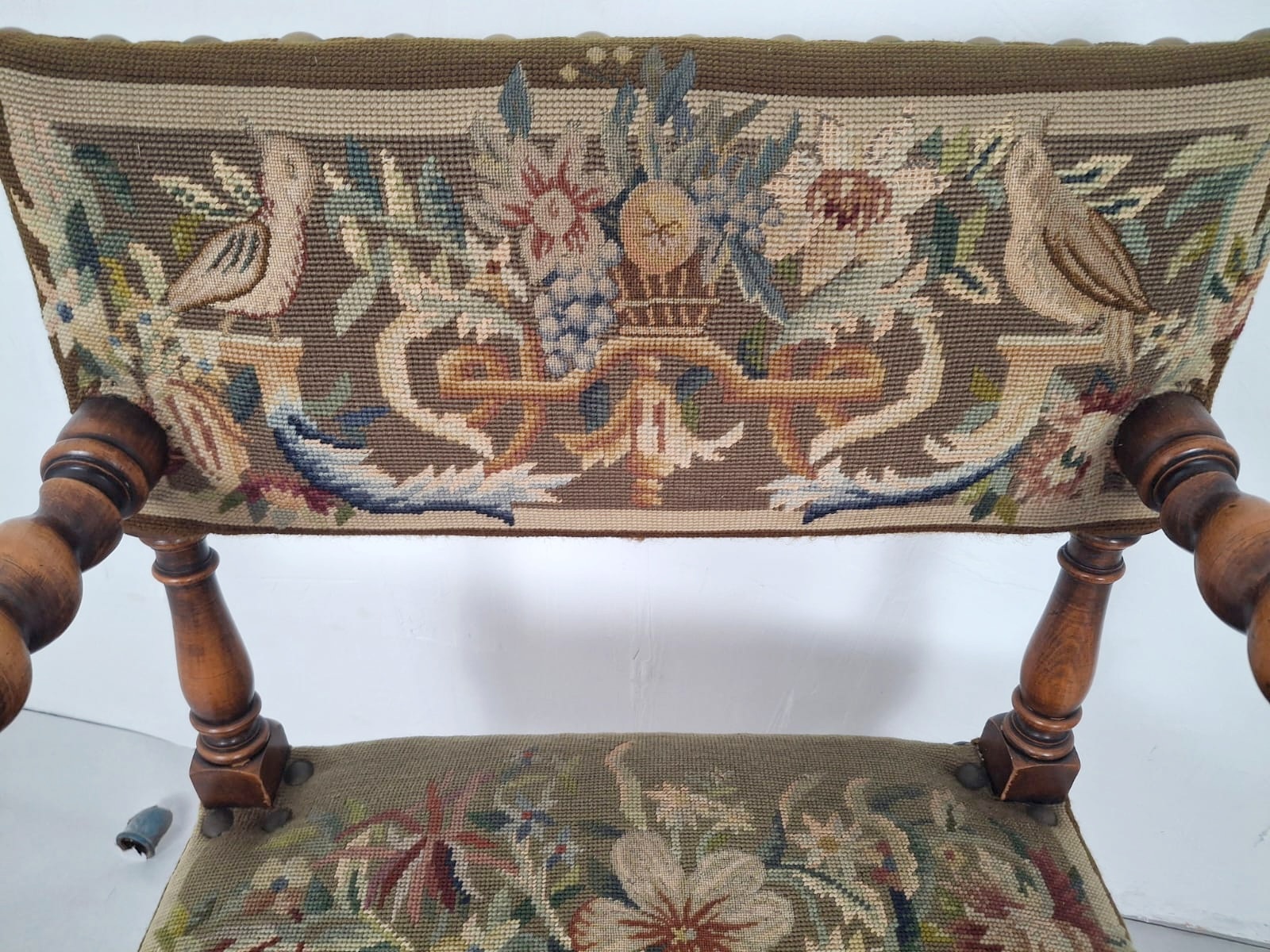 Pair of Renaissance-style armchairs, upholstered in tapestry, 19th century