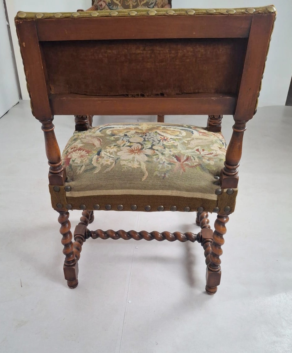 Pair of Renaissance-style armchairs, upholstered in tapestry, 19th century