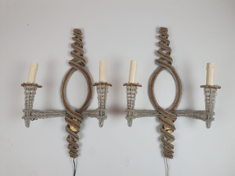 Pair of sconces decorated with glass beads, Italy, circa 1940