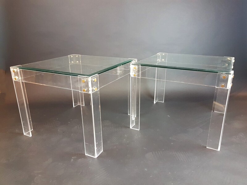 Pair of side tables in plexi glass and glass, Parisian work around 1970