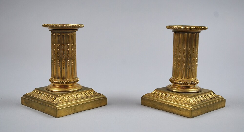 Pair of small gilt bronze candlesticks, 19th