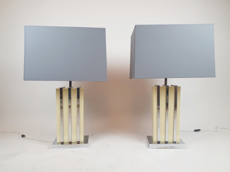 Pair of table lamps in plastic and chrome - circa 1970