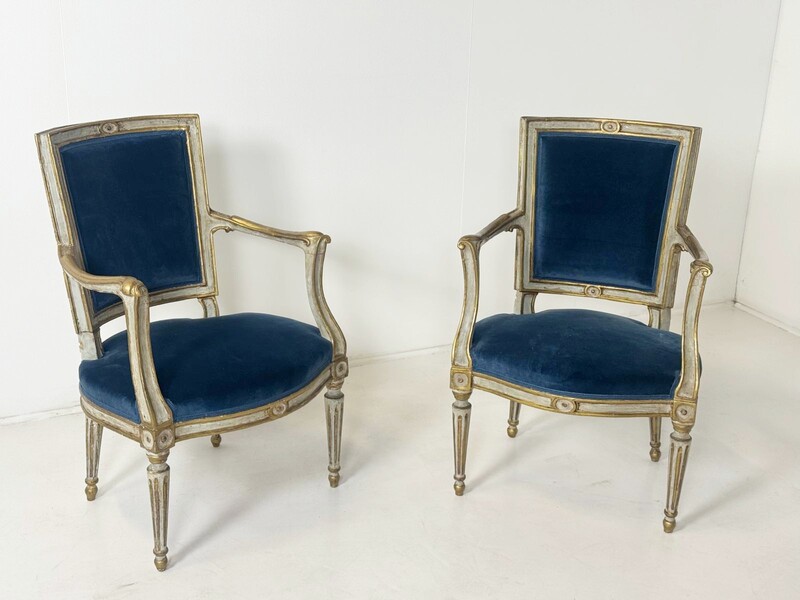 Pair of Transitional style armchairs, Italy, late 18th century