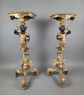 Pair of Venetian giltwood and polychrome sellettes, late 19th century