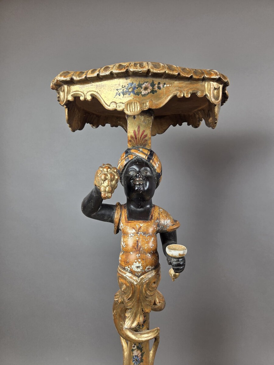 Pair of Venetian giltwood and polychrome sellettes, late 19th century
