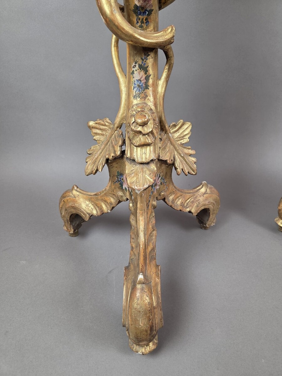 Pair of Venetian giltwood and polychrome sellettes, late 19th century