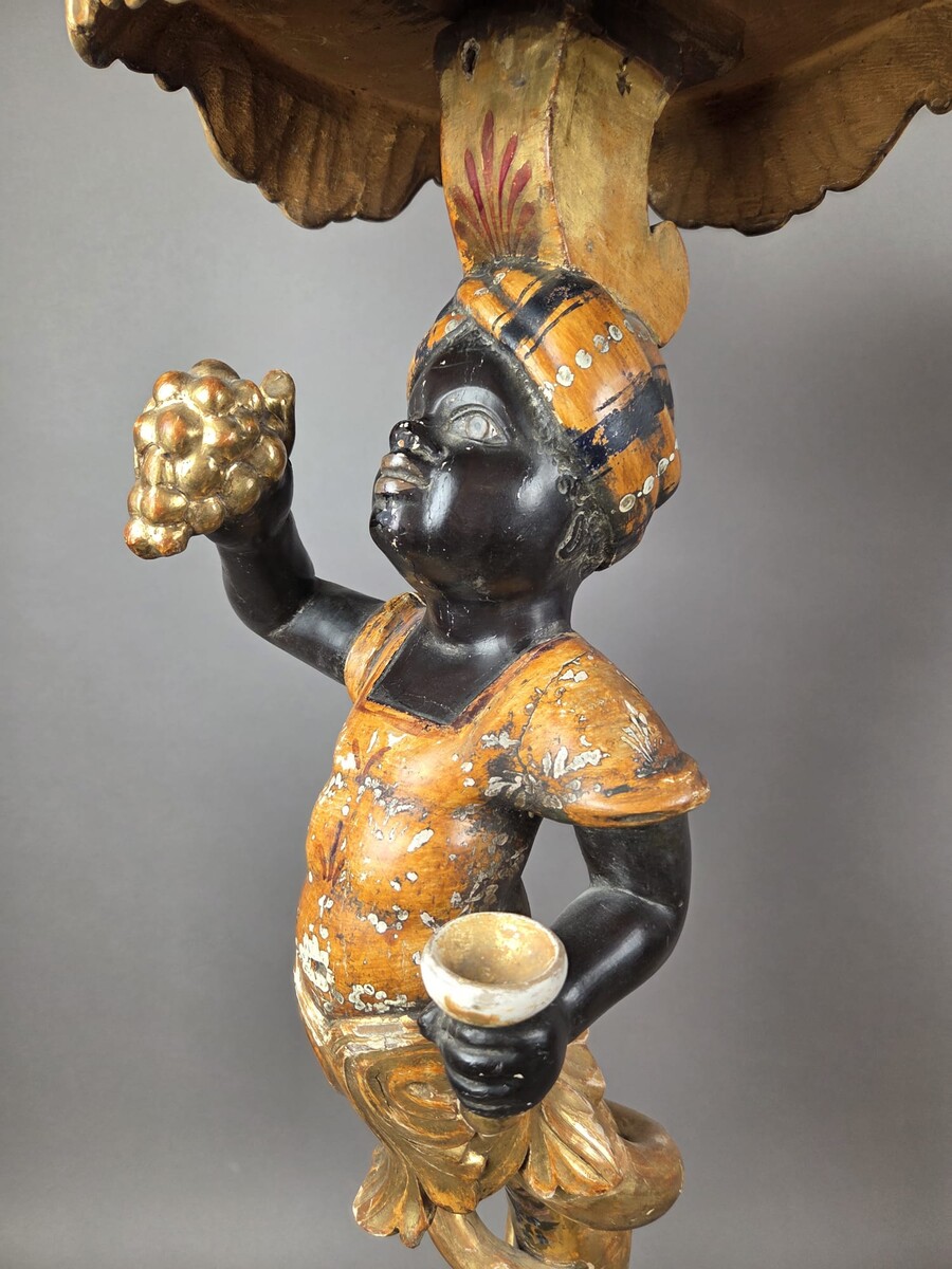 Pair of Venetian giltwood and polychrome sellettes, late 19th century