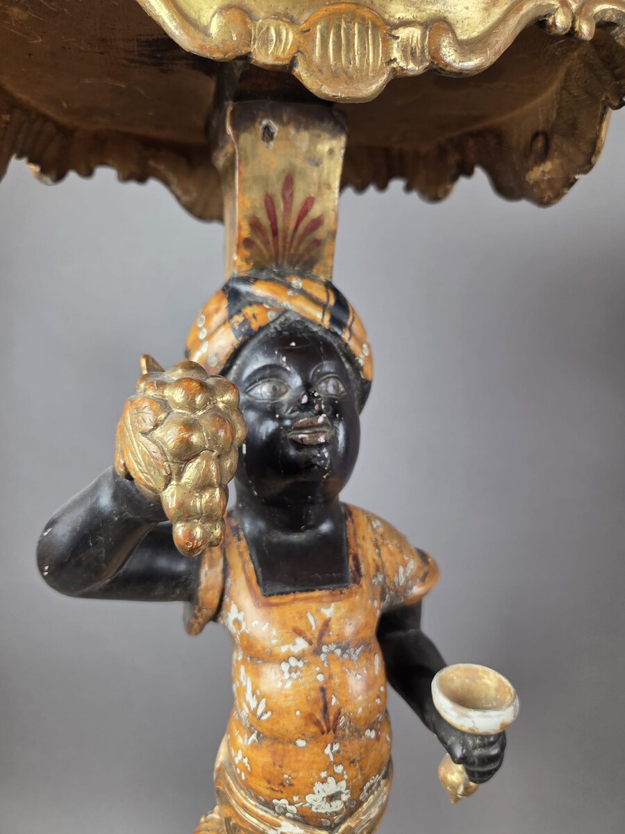 Pair of Venetian giltwood and polychrome sellettes, late 19th century