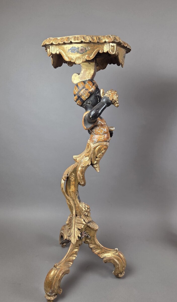 Pair of Venetian giltwood and polychrome sellettes, late 19th century