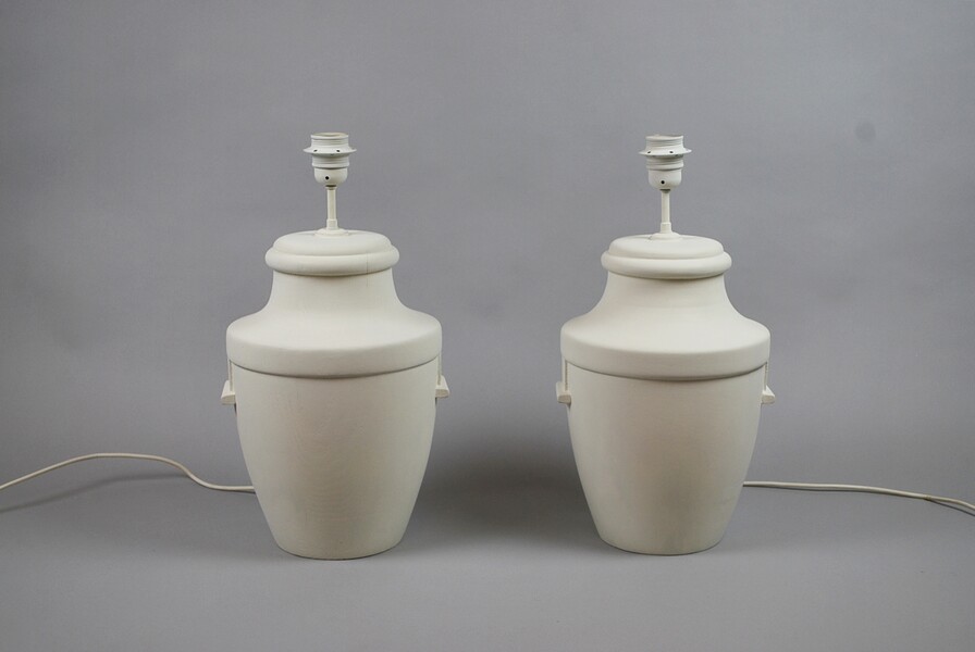 Pair of white limed wood lamp bases