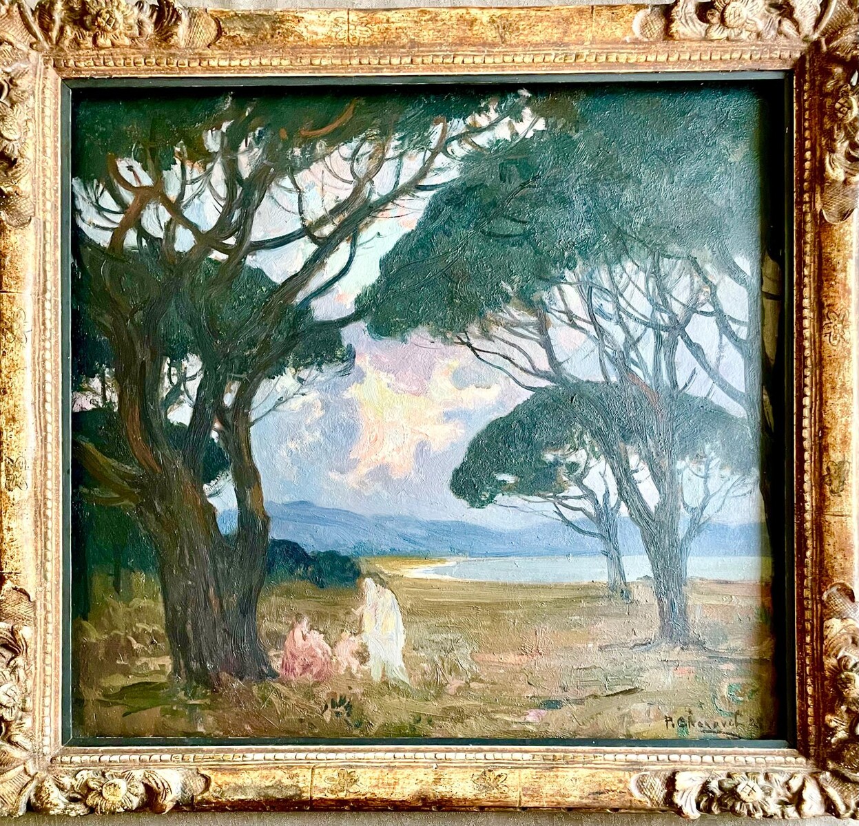 Paul Charavel (1877–1961), In the Shade of the Pines, oil on panel, signed, 1928, 55x51 cm (65x60 cm).