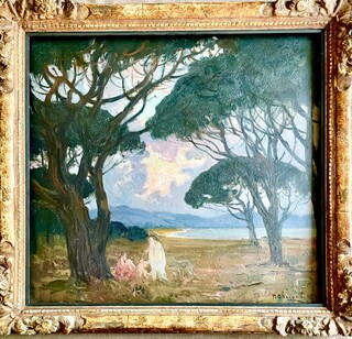 Paul Charavel (1877–1961), In the Shade of the Pines, oil on panel, signed, 1928, 55x51 cm (65x60 cm).