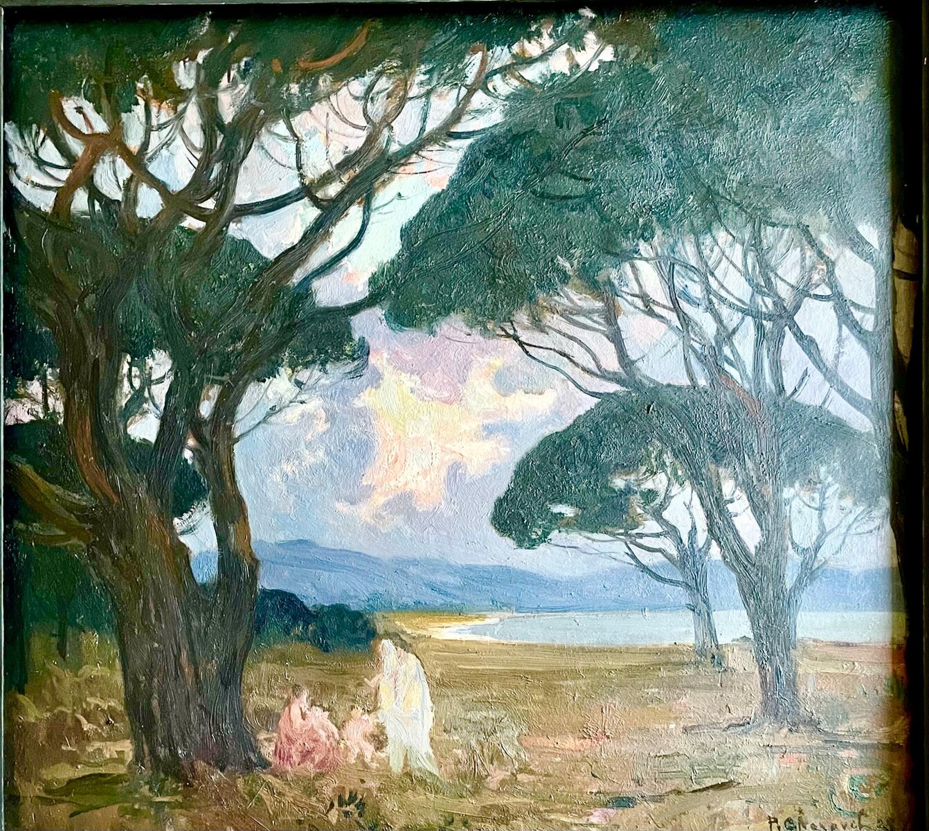 Paul Charavel (1877–1961), In the Shade of the Pines, oil on panel, signed, 1928, 55x51 cm (65x60 cm).