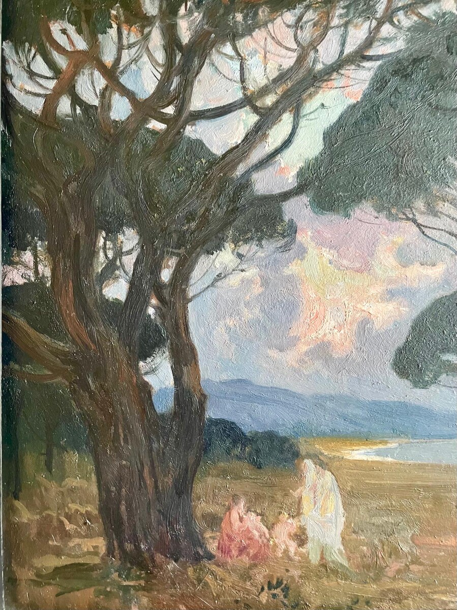 Paul Charavel (1877–1961), In the Shade of the Pines, oil on panel, signed, 1928, 55x51 cm (65x60 cm).