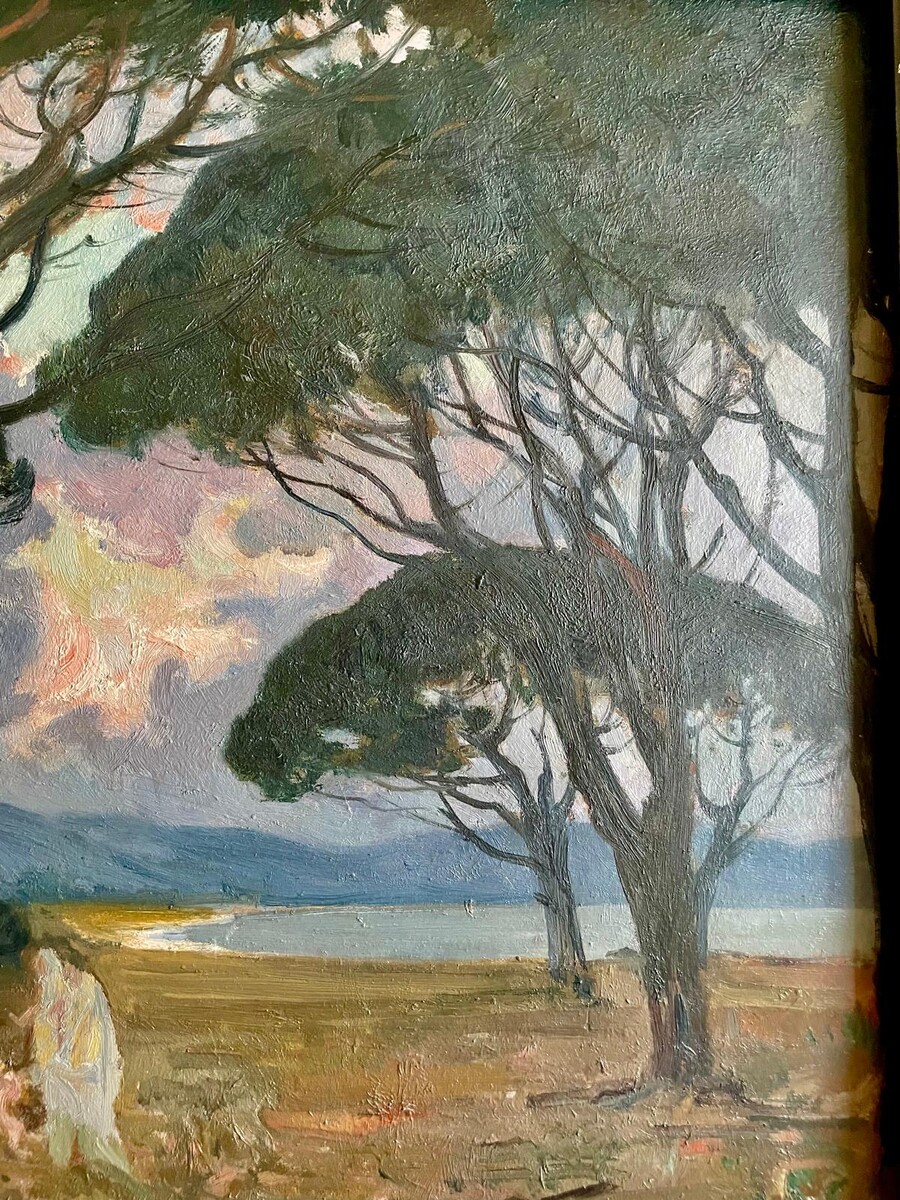 Paul Charavel (1877–1961), In the Shade of the Pines, oil on panel, signed, 1928, 55x51 cm (65x60 cm).