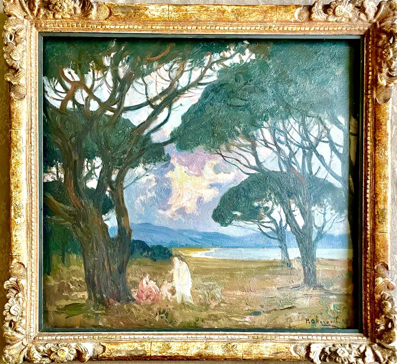 Paul Charavel (1877–1961), In the Shade of the Pines, oil on panel, signed, 1928, 55x51 cm (65x60 cm).