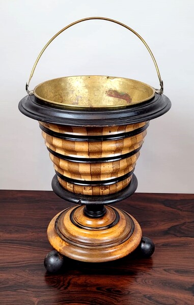 Peat bucket in fruit wood marquetry - circa 1850 - probably Scottish