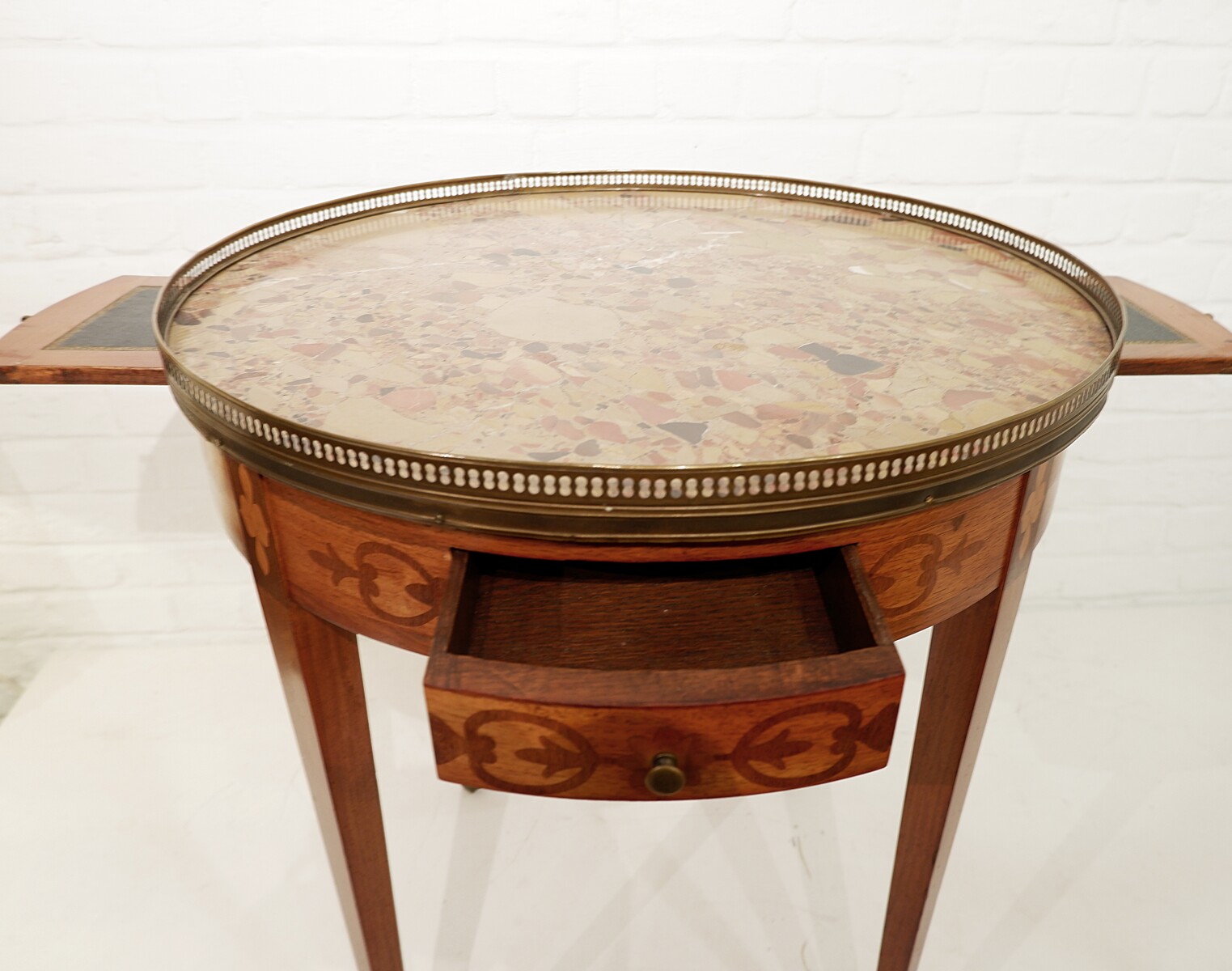 Pedestal table - marquetry and marble -Louis XVI style 